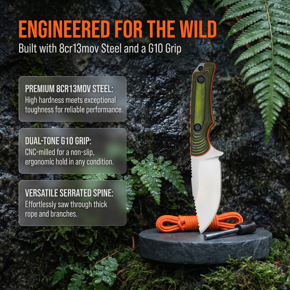 Bushcraft Knife Fixed - 15017 ハイキング バックパッキング トレッキング ユーティリティ 固定刃ナイフ