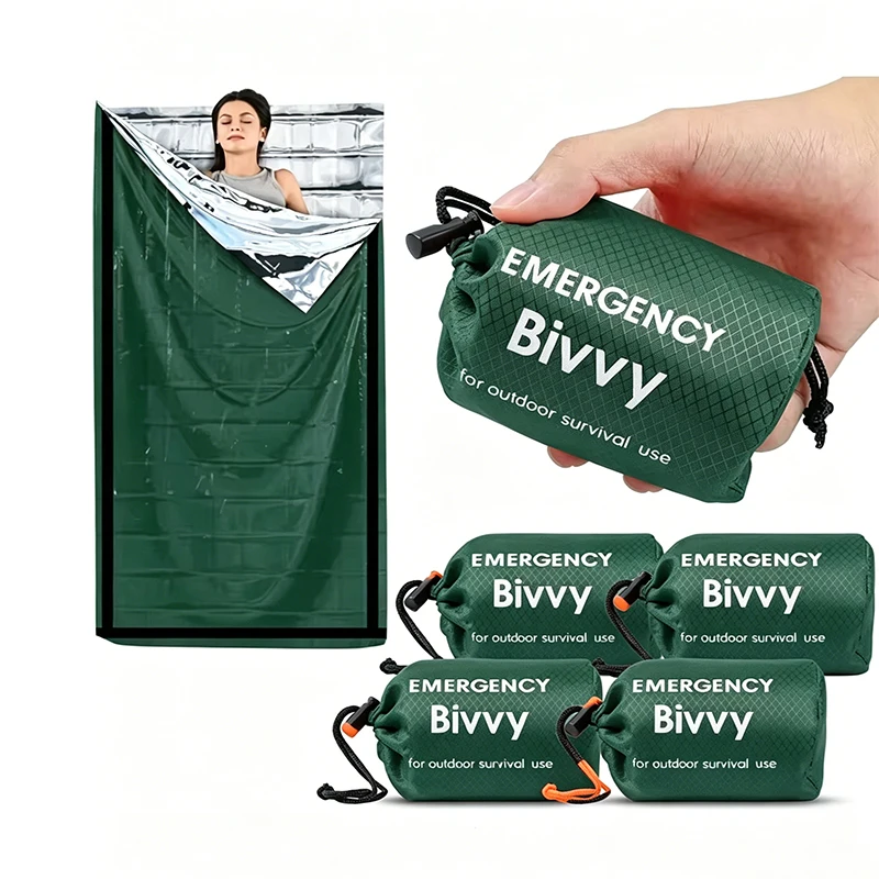 Bivy Bag Emergency - 緊急用寝袋サバイバルブランケット サーマルマイラービビーサック 軽量防水ポータブルシェルター キャンプ・ハイキング用