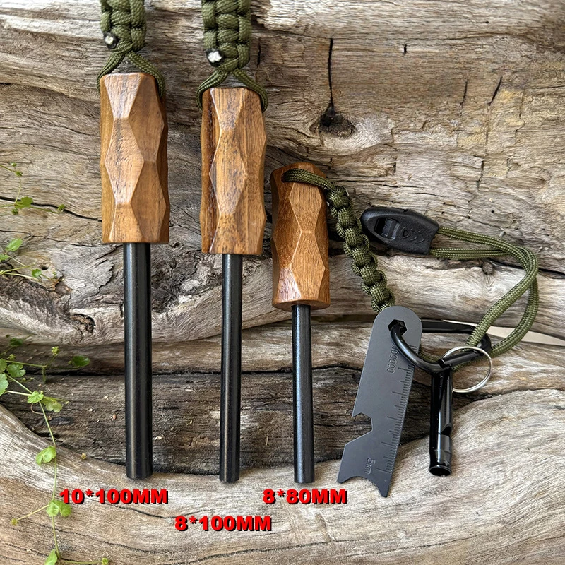 新しい屋外用フリント式ファイヤースターター、木製ハンドル付き - Magnesium Fire Starter のレビューと価格