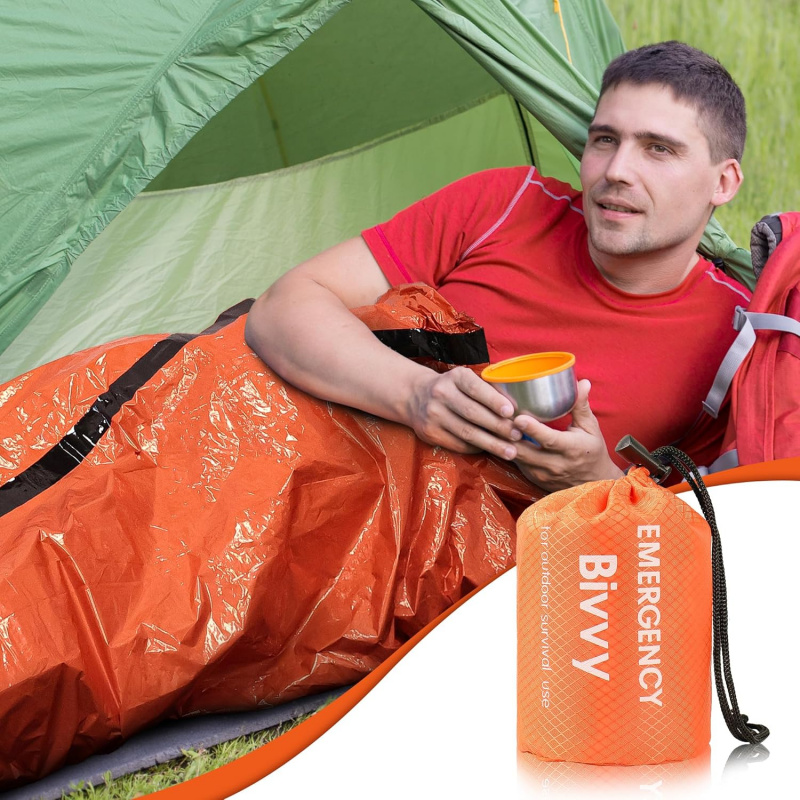 緊急用寝袋サバイバルブランケットサーマルマイラービビーサック - Bivy Bag Emergency のレビューと価格