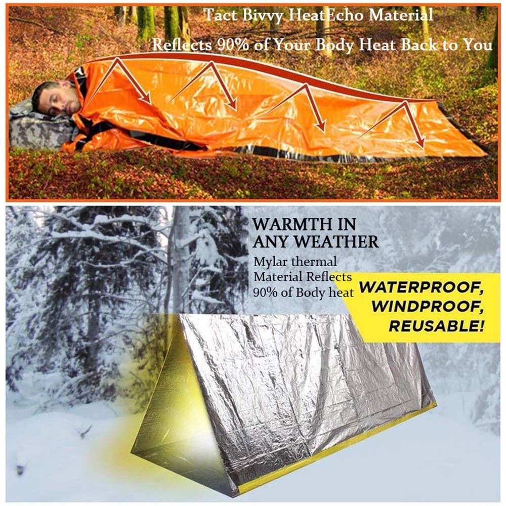 緊急用寝袋、サバイバルギアと備品用、ライフビビーサック、防水 - Bivy Bag Emergency のレビューと価格